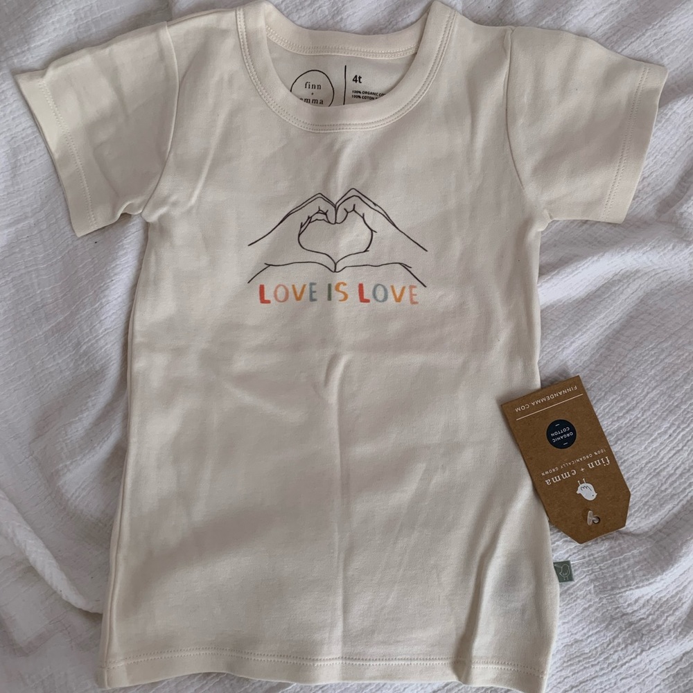 Finn + Emma love is love 4t Valentine’s Day shirt